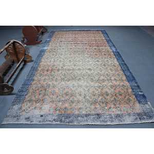 Tapis vintage surdimensionné 6,4 x 12,3 pieds, motif plantes et arbres bleus, tapis turc - Product Image 1