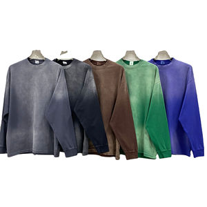 Logotipo personalizado Nueva moda corbata teñida gradiente mono lavado camisetas ropa vintage retro sol se desvaneció Camiseta de manga larga de gran tamaño - Product Image 1