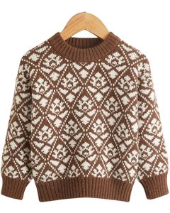 Kids Nordic Fair Isle <b>Knitted</b> Sweater Cozy Winter Pullover For Boys And In Brown Coffee Colors - Product Image 1