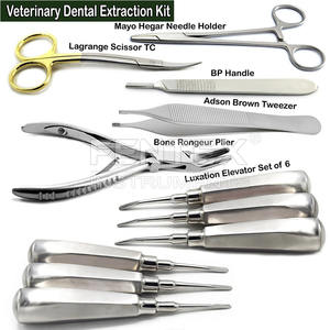 Nouvel ensemble d'instruments dentaires vétérinaires pour extraction : pinces, ciseaux, élévateurs luxateurs - Product Image 1