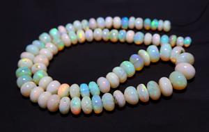 Cuentas sueltas de piedras preciosas de fuego múltiples naturales de ópalo australiano, cuentas redondas lisas, tamaño 5x9 de longitud, cuentas de ópalo australiano de 13 pulgadas - Product Image 2