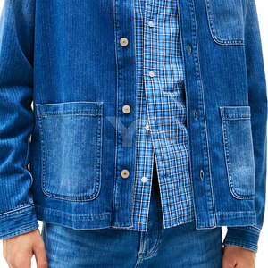 Veste en jean grande taille à la mode pour hommes veste en jean enduite décontractée d'automne avec broderie personnalisée en tissu veste en jean délavé décoration - Product Image 6