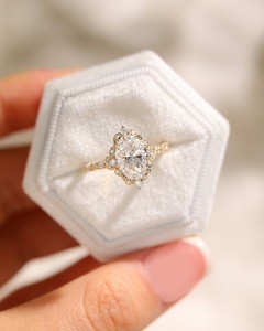 12x8มม. วินเทจสีขาวรูปไข่ตัดเพชรสเตอริงเงินแหวนหมั้นชุบทอง18K สำหรับผู้หญิง - Product Image 2