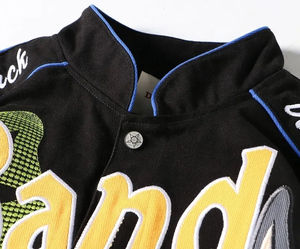 แจ็คเก็ตบอมเบอร์สำหรับผู้ชาย2025แจ็คเก็ตเบสบอลแขนเสื้อหนังสไตล์วินเทจพิมพ์โลโก้ได้ตามต้องการ - Product Image 3