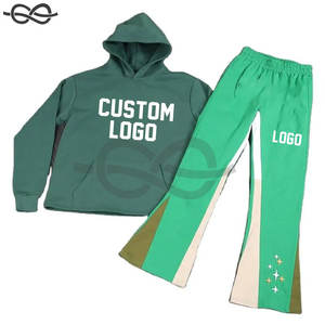 Chándales Premium con capucha y cremallera completa para hombres con pantalones acampanados Logotipo de lana 100% de moda de marca y servicio OEM con estilo - Product Image 4