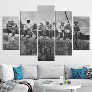 Foto Vintage de Construcción en Nueva York: Almuerzo en un Rascacielos, Lienzo Impreso, Juego de 5 Lienzos Variados - Product Image 1