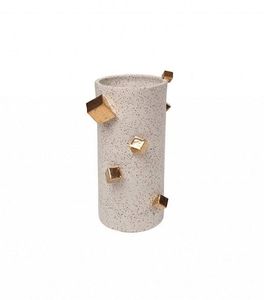 Vase contemporain en céramique blanche avec poignée artistique dorée Pot sculptural Porte-fleurs décoratif moderne pour le salon - Product Image 5