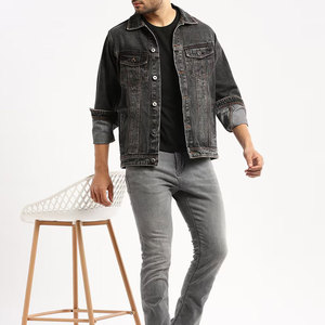Veste d'hiver pour homme personnalisable, qualité supérieure, jean délavé, dernière tendance streetwear, déchiré, broderies, col montant - Product Image 4
