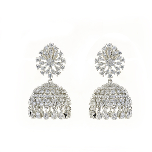 Rodio plateado estilo Bollywood Cubic Zirconia Classic Jhumki Earring 423646 Mayoristas en India - Product Image 1