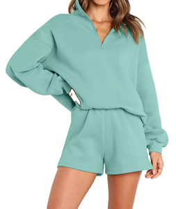 Ensemble décontracté d'été 2 pièces pour femme : sweat à capuche et short de jogging respirant en toile de haute qualité (Spandex/Polyester) – OEM - Product Image 1