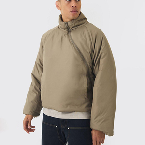 Wholesale Custom Men Breathable Zipper <b>Canvas</b> Puffer Jacket Hot Selling Winter Solid Pattern Stand Collar Front Logo Print - Product Image 5