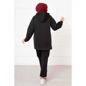 Conjunto de Dos Piezas Acolchado con Capucha Negra, Ropa Casual de Invierno y Otoño con Top Corto y Pantalones Cortos, Talla XS - Product Image 4