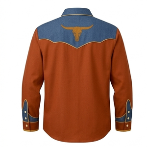 Chemise Western Cowboy Unisexe Vintage Décontractée Coupe Slim Manches Longues Broderie Rodeo Boutonnée Passepoil Contrastant Personnalisable OEM - Product Image 2
