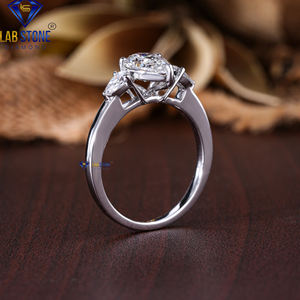 1.90 TDW แหวนเพชรลูกแพร์18K แหวนหินสามสีขาวทอง cvd/hpht เครื่องประดับหินในห้องปฏิบัติการ - Product Image 5