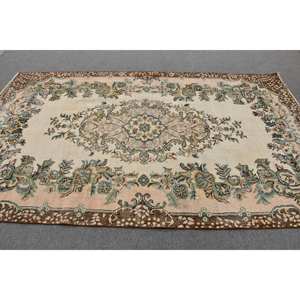 พรมตุรกีโบราณสีเบจสีน้ำตาลขนาด5.5x9.3ฟุตงานเย็บปะขนสัตว์สำหรับห้องโถงห้องนอนห้องนอนน้ำยางสำหรับห้องข้างเตียง - Product Image 3