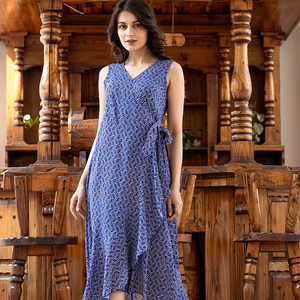 Vestido de verano de rayón 100%, hechos a mano estampado floral ecológico con motivos étnicos, vestido informal transpirable para uso diario - Product Image 1