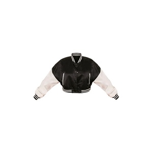 Women's XL Size Cropped Varsity Jacket Custom Quilted Cow Skin Printed Embroidery Letter Cotton Filled Nylon Stripe Winter - Product Image 1