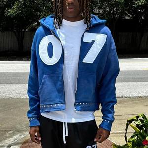 Sudadera con capucha de lavado vintage de lujo con letras de diamantes de imitación 450 GSM Heavy 100% poliéster Sudadera con capucha de diamantes de imitación Etiqueta Privada Streetwear - Product Image 2