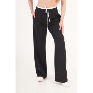 Pantalones de Mujer LUSTRIN Negros con Doble Cintura Elástica de Poliéster y Elastano, Pantalones de Cintura Alta para Oficina y Uso Casual - Product Image 3