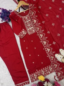 LAUNCHING NEW DESIGNER HEAVY EMBROIDERY VICHITRA SILK SALWAR KAMEEZ WORK TOP with DUPATTA SET for PARTY REVERSER All Seasons - Product Image 6