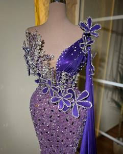 Robe de soirée longue chic en satin, coupe ajustée, style vintage, avec volants, motif cristal, écologique, antistatique, pour bal de promo - Product Image 2
