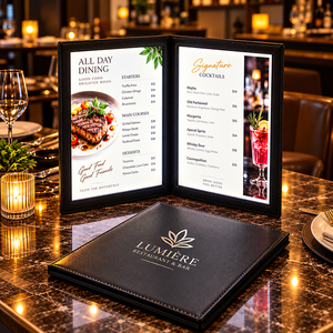 Menu Digitale di Lusso Ricaricabile LED A4 per Ristoranti con Copertine in Pelle PU - Product Image 1
