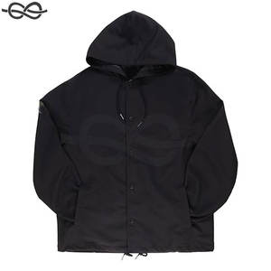 Veste d'entraîneur pour hommes 100% veste à capuche en polyester coupe-vent léger bouton pression avant résistant à l'eau - Product Image 1