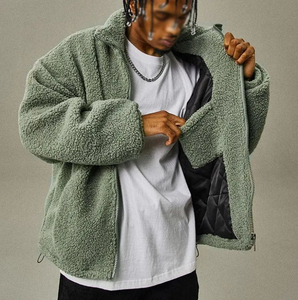 2025 High Quality Organic Unisex Custom Logo Stand Collar <b>Men</b> Fleece <b>Jacket</b> Street Style <b>Sherpa</b> Fleece Embroidery Zip up <b>Jacket</b> - Product Image 4