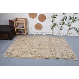 Tapis Oriental Turc Vintage en Laine Beige Marron Patchwork Design 4,8X8,4 ft Armure Plate Support en Latex pour Décorations de Salon - Product Image 1