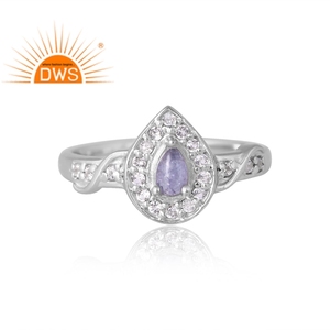 แหวนเงินแท้ชุบพัลเลเดียมธรรมชาติและแหวนพลอยโทแพซสีขาวดีไซน์ไม่เหมือนใครสำหรับผู้หญิง - Product Image 3