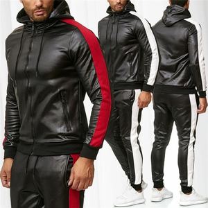 Survêtement en cuir de qualité supérieure ensemble 2 pièces vêtements de sport coupe ajustée pour hommes personnalisé tenue de haute qualité vente en gros - Product Image 6