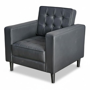Sillón GSD68035 06, Sofá Individual con Diseño Acolchado, Cuero Genuino Cuadrado, Simili Negro Horneado, Muebles para el Hogar, Metal, Apartamentos - Product Image 1