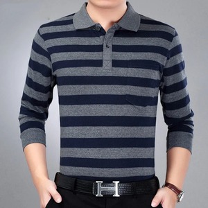 Nueva primavera otoño rayas Casual moda Polos hombres manga larga suelta Casual Tops All Match Pullover - Product Image 3