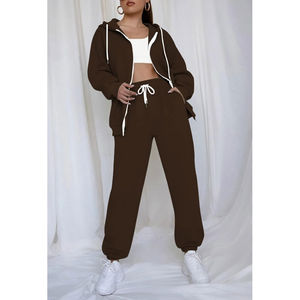 Ensemble de survêtement décontracté pour femme, personnalisé, de haute qualité, en coton 100% écologique, couleur unie, taille élastique, design 2-en-1, en polaire, collection automne - Product Image 6