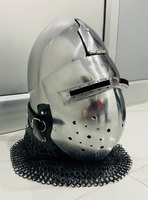 Casco de armadura Medieval de acero de calibre 18, casco de acero Bascinet con cara de cerdo de combate Medieval, disfraz de Halloween, tamaño adulto pulido plateado