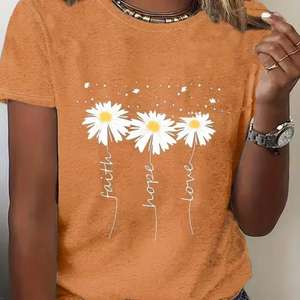 O-cou décontracté femmes coton sérigraphié t-shirt Vintage à manches courtes maillot solide personnalisable mode t-shirt pour dames - Product Image 1