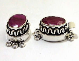 <b>Ruby</b> Gemstone 1Strand, 2Strand & 3Strand Box Clasp Antique Starling Silver Plated 26X15X10MM Jewelry Making Clasp B702 - Product Image 2