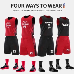 Basketball Double face portable hommes enfants maillots de basket-ball uniformes Double pont séchage rapide Sport enfants maillot de basket-ball - Product Image 5