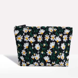 Andrea Lady Fashion Makeup <b>Bag</b> Large Capacity Water Resistant Zipper Closure Portable Canvas Flower Embroidery for Outdoor Use - Product Image 1