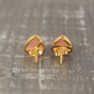 Boucles d'oreilles triangulaires en argent sterling 925 plaqué or avec pierre précieuse calcédoine pour fiançailles fête de mariage cadeau de maman elle - Product Image 4