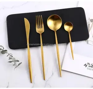 Newest Design Gold Color Plated Stainless Steel Spoon <b>Fork</b> <b>Knife</b> Set Elegant Flatware for Dining Tabletop at Wholesale Rate - Product Image 3