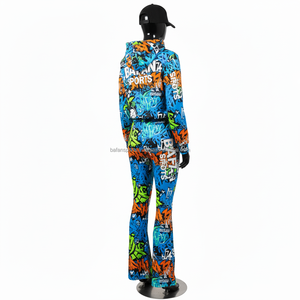 Chándal con estampado de grafiti para mujer GSM poliéster Spandex tela azul naranja verde con logotipo de transferencia de calor personalizado chándales de talla grande - Product Image 5