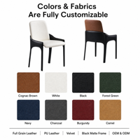 Fauteuil de salle à manger sculptural moderne et durable en cuir pleine fleur, cadre mat, mobilier de chambre, couleur personnalisée, hôtel, villa