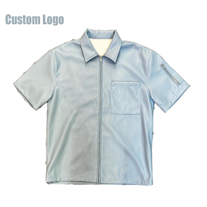 Chemise OEM personnalisée de haute qualité en cuir Pu avec fermeture éclair pour hommes, chemise brodée personnalisée à manches courtes avec poche poitrine en faux cuir - Product Image 1