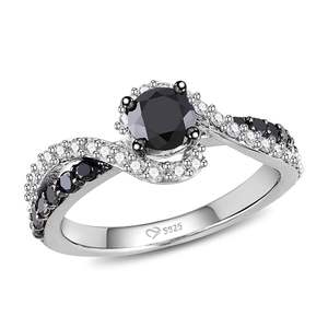 Jeulia Bond of Love Twist Ring-Black and White Zircon Stones in Sterling Silver - Product Image 2