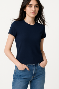 Camisetas de manga corta con cuello redondo para mujer personalizadas al por mayor, camisetas ajustadas informales ideales para entrenamientos - Product Image 4