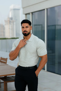 Nouvelle mode vêtements d'affaires classique uni gris clair tricoté polo à manches courtes séchage rapide gym athlétique et golf polos pour hommes - Product Image 4