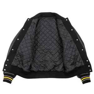 2025 Latest Design Winter Varsity Letterman Fleece Jacket with Zipper Breathable Cotton Filled <b>Cow</b> Skin for Men - Product Image 2