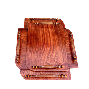 Plateaux en bois de Sesham avec poignées métalliques Lot de 3, plateaux en bois de qualité supérieure, plateaux en bois du Pakistan - Product Image 1