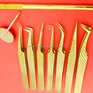 Meilleures pinces à épiler en acier inoxydable antistatiques à volume doré de marque privée, pointe en fibre, prise parfaite, 45/90 degrés, extension de cils, miroir - Product Image 4